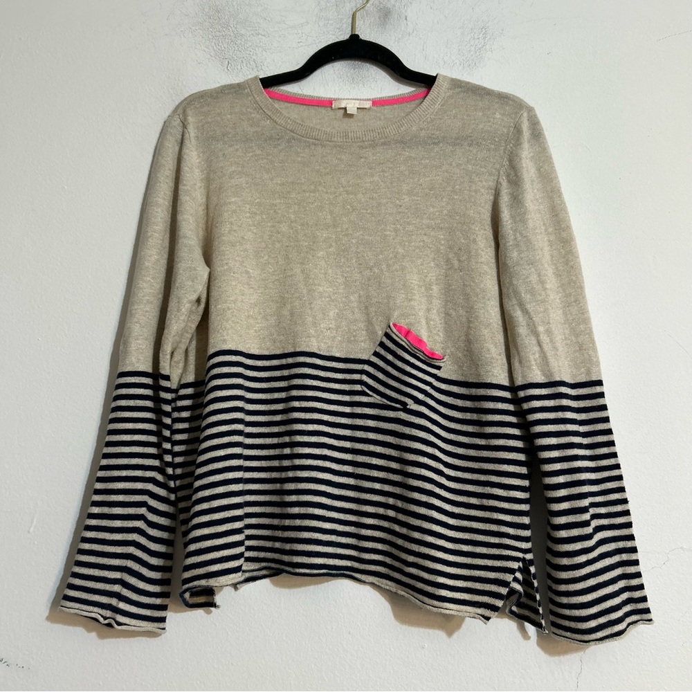 Lisa Todd Colorblocked Striped Linen Cotton Crewneck Sweater Size Large
